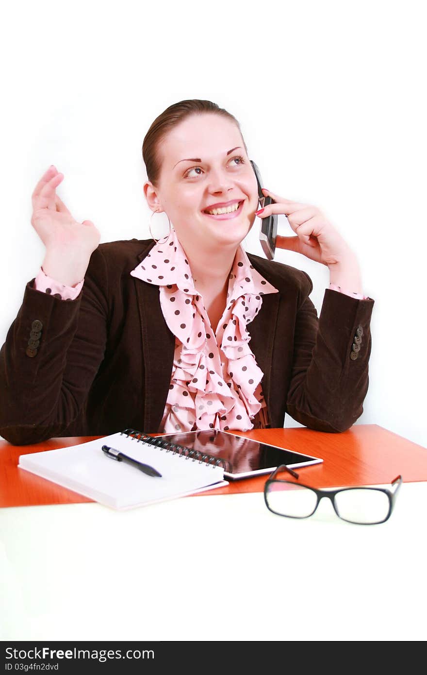 Business woman in studio on white background