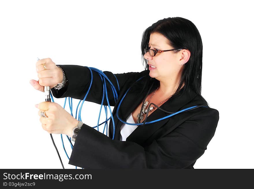 Woman Plugging In Cables