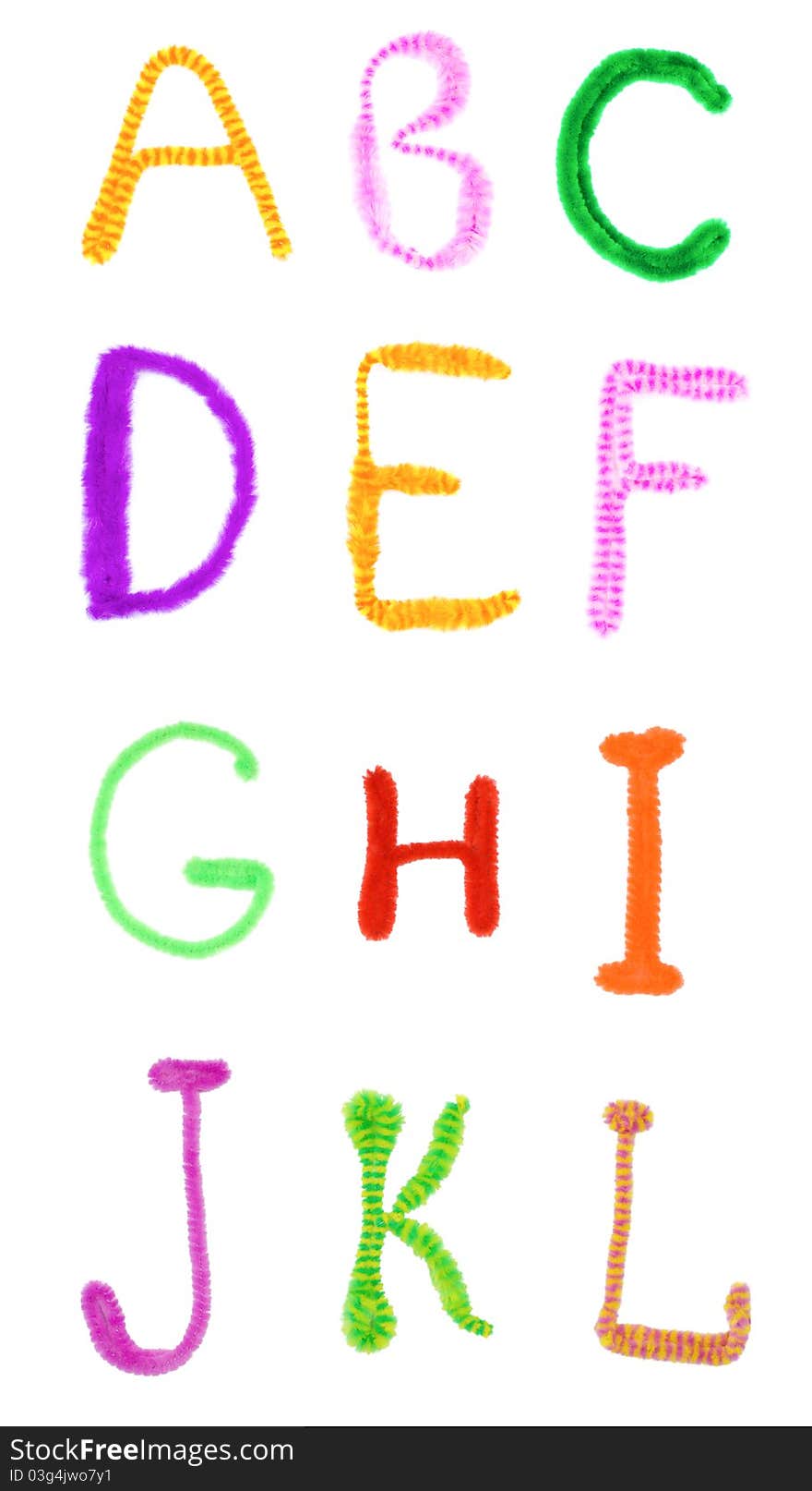 Fuzzy colorful handmade alphabet isolated