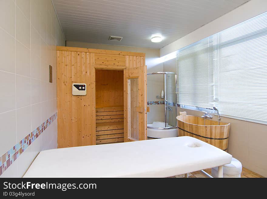 Hotel bathroom with toilet and shower