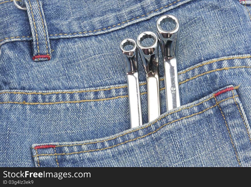 Wrench inside jeans pocket