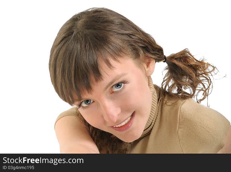 Portrait of cool girl on white background. Portrait of cool girl on white background