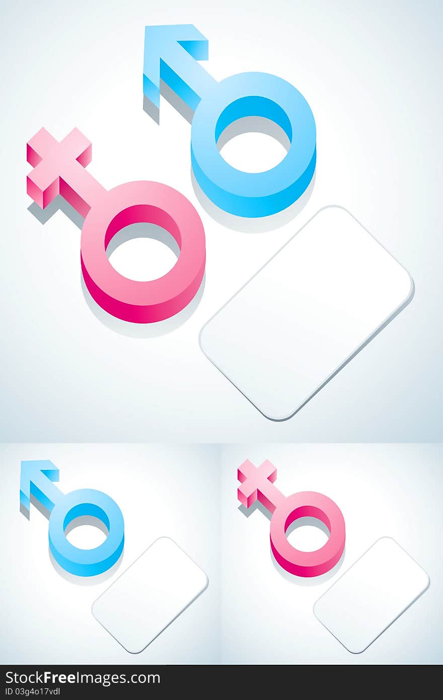 Symbols of male and female with paper card