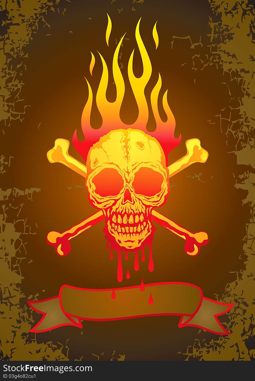 Illustration of the skull in flames