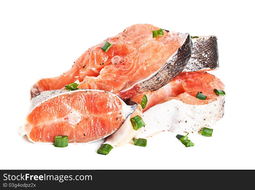 Raw salmon isolated on a white background