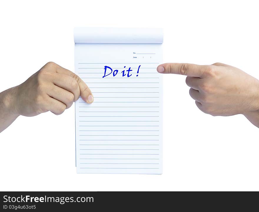 Hands holding notebook with Do it text inside