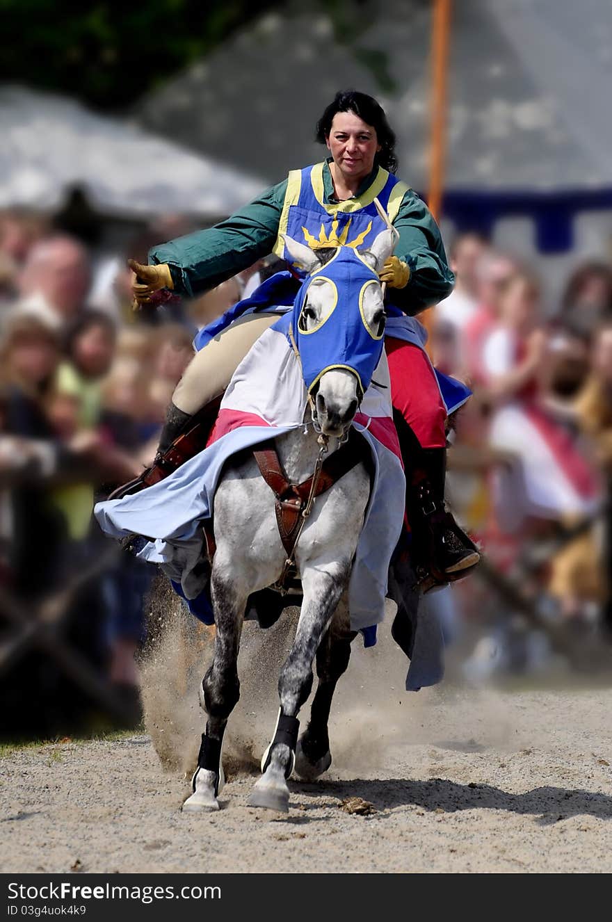 Woman rider to Knight's tournament.