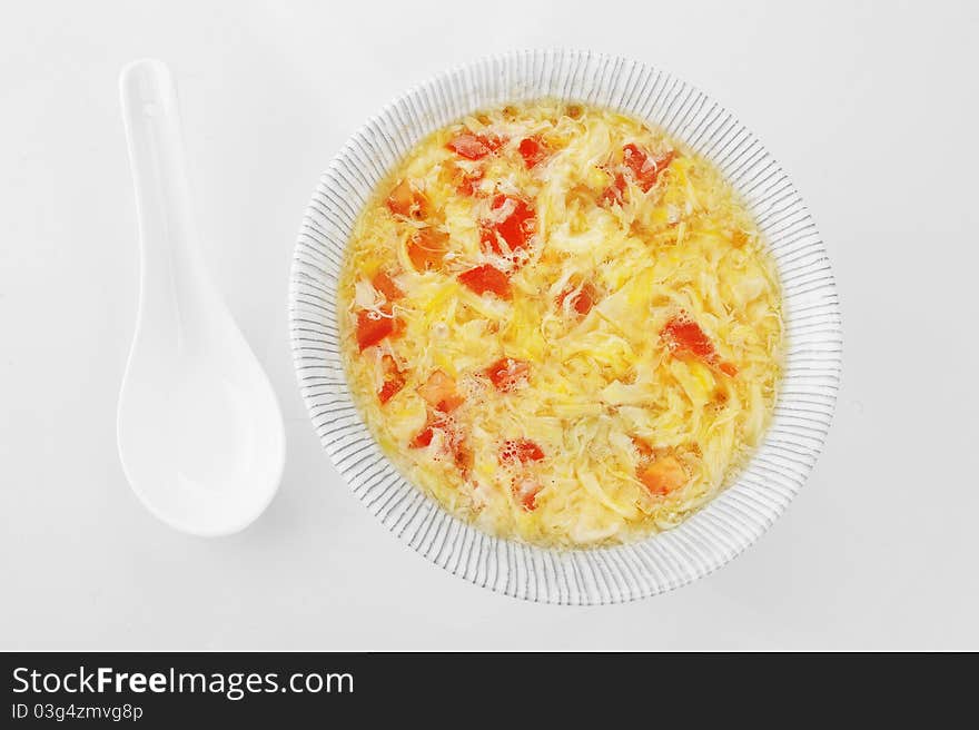 Bowl with delicious egg soup . Chinese cuisine. Bowl with delicious egg soup . Chinese cuisine