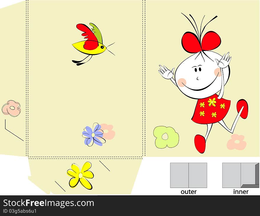 Template for folder design with small girl