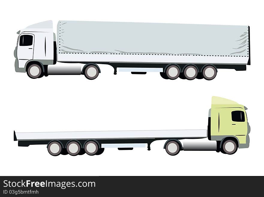 Vector illustration of two trucks isolated under the white background