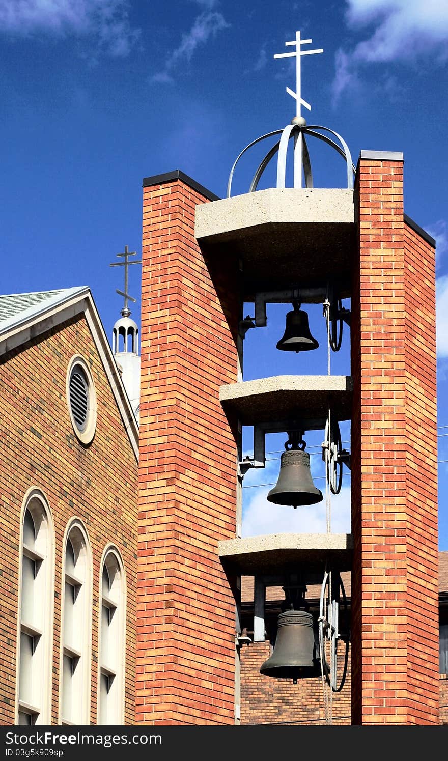 Small belltower outside of A Greek Orthodox Church, downtown Edmonton. Small belltower outside of A Greek Orthodox Church, downtown Edmonton.