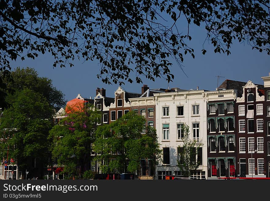 A view of some Amsterdam canal houses