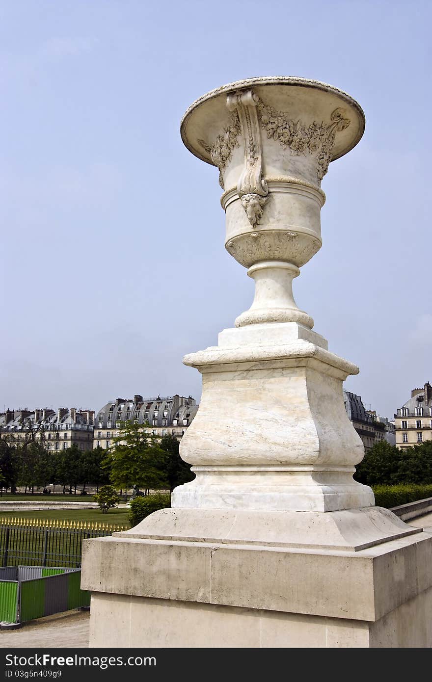 A marble urn in the Tuileries garden in Paris