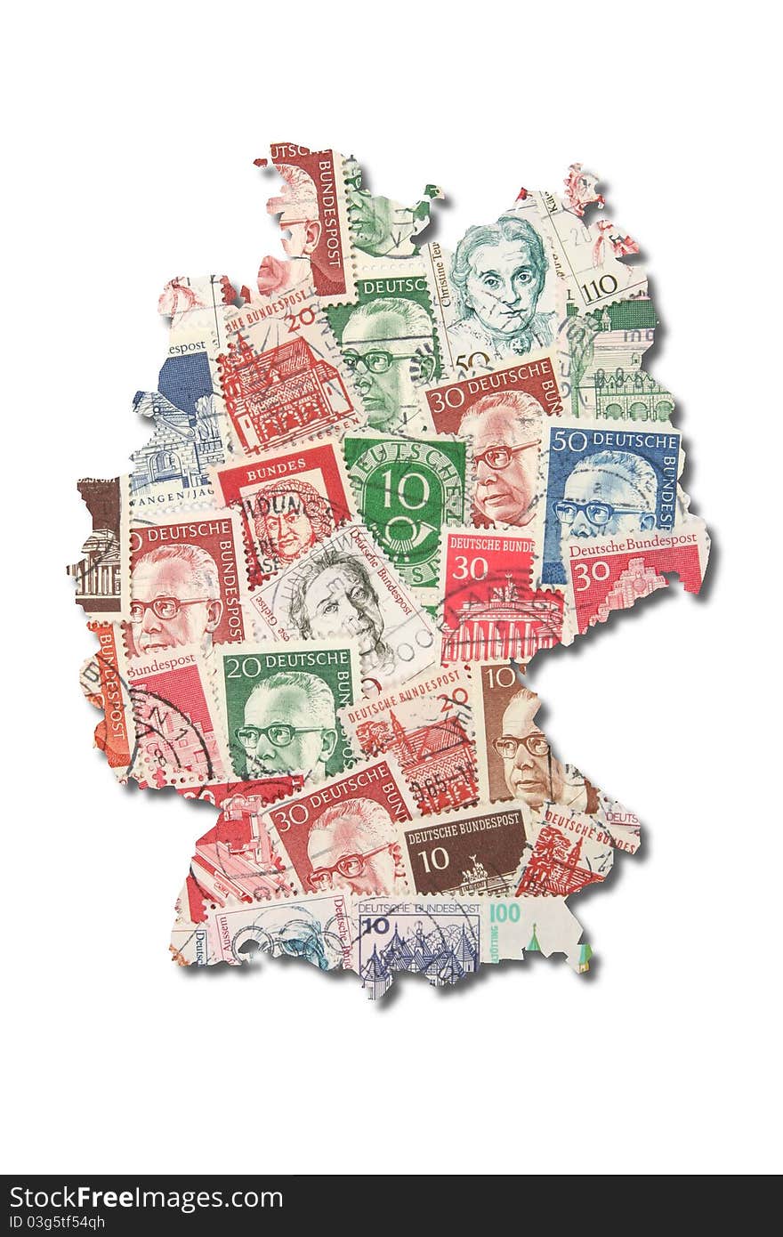 German stamps in the shape of Germany. German stamps in the shape of Germany