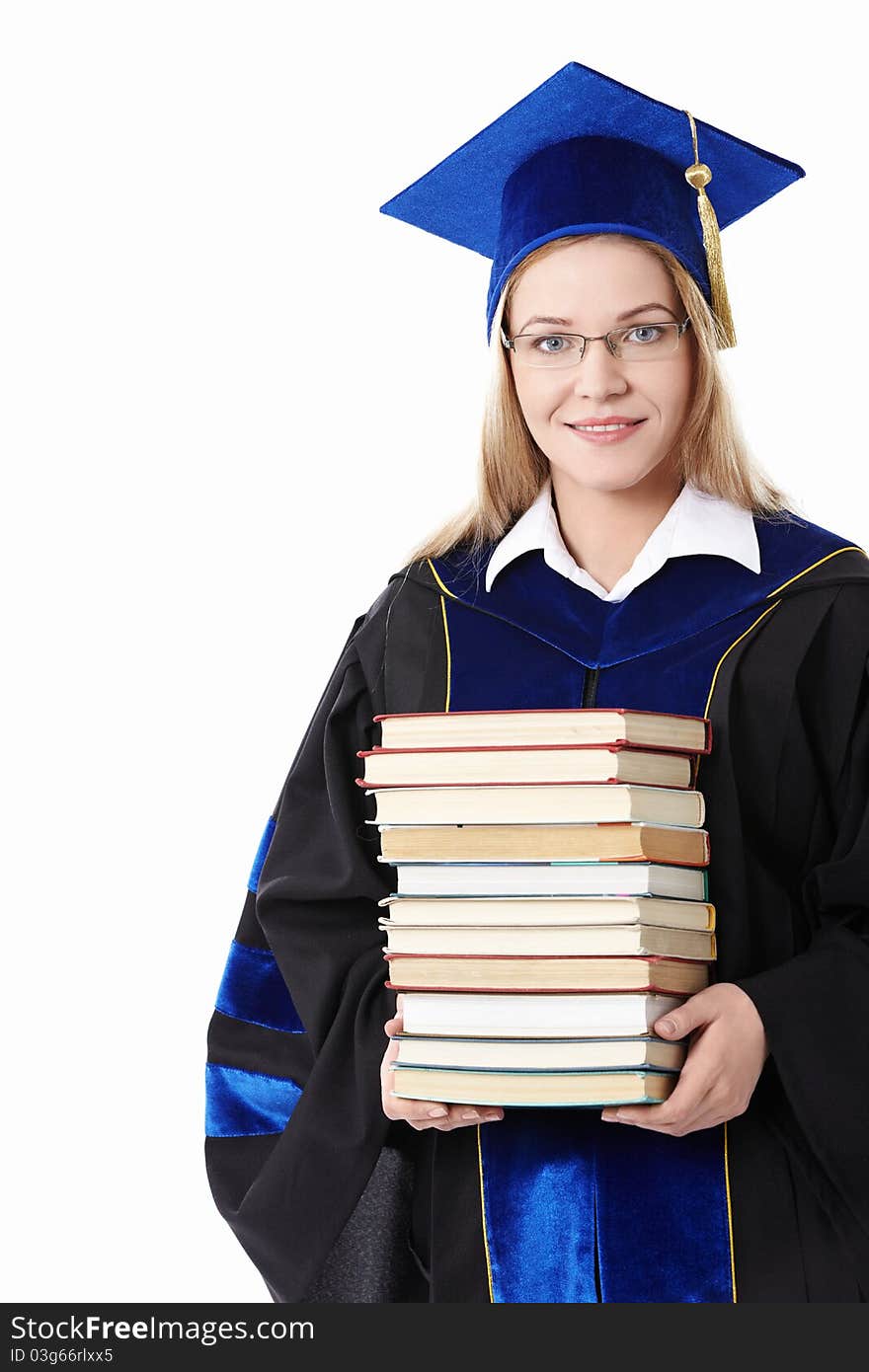 Attractive student with books isolated