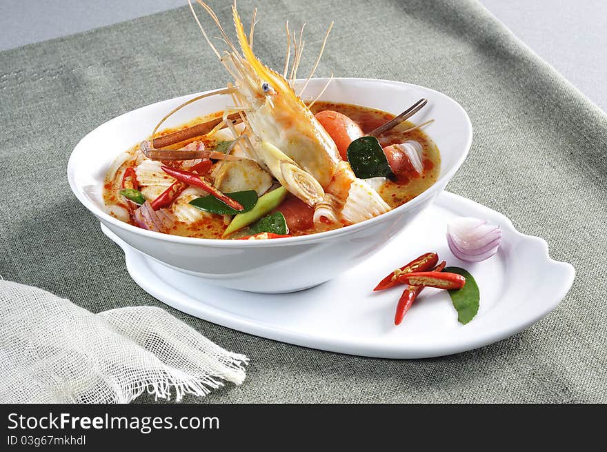 Tom Yum Goong hot and spicy soup with Shrimp Coconut milk and chili. Tom Yum Goong hot and spicy soup with Shrimp Coconut milk and chili