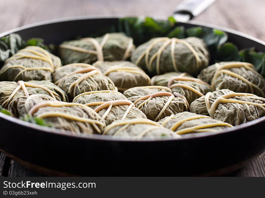 Dolmades With Rhubarb Leaves, Meat And Rice