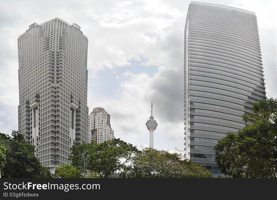 Skyscrapers and television tower in Kuala Lumpur, Malaysia