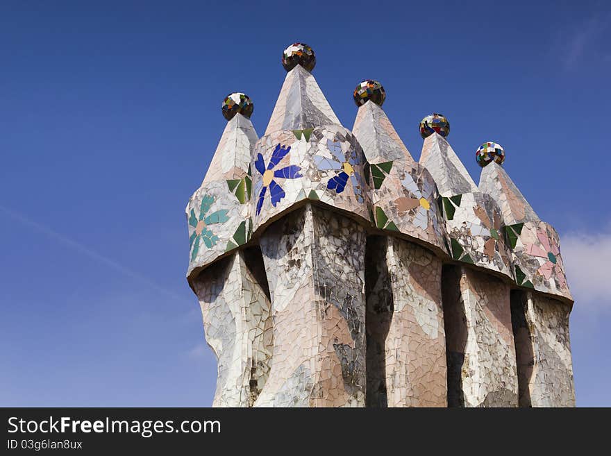 BARCELONA. Casa Batllo. Chimneys on the roof