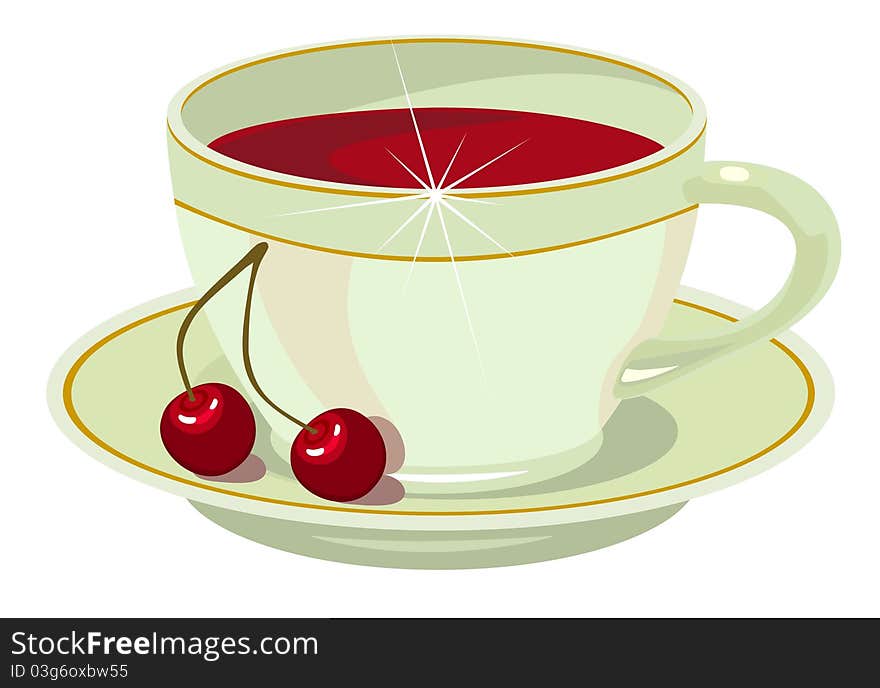 White cup of cherry tea. White cup of cherry tea