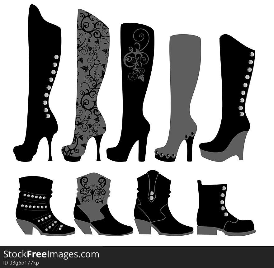 Fashionable ladies boots in black. Fashionable ladies boots in black