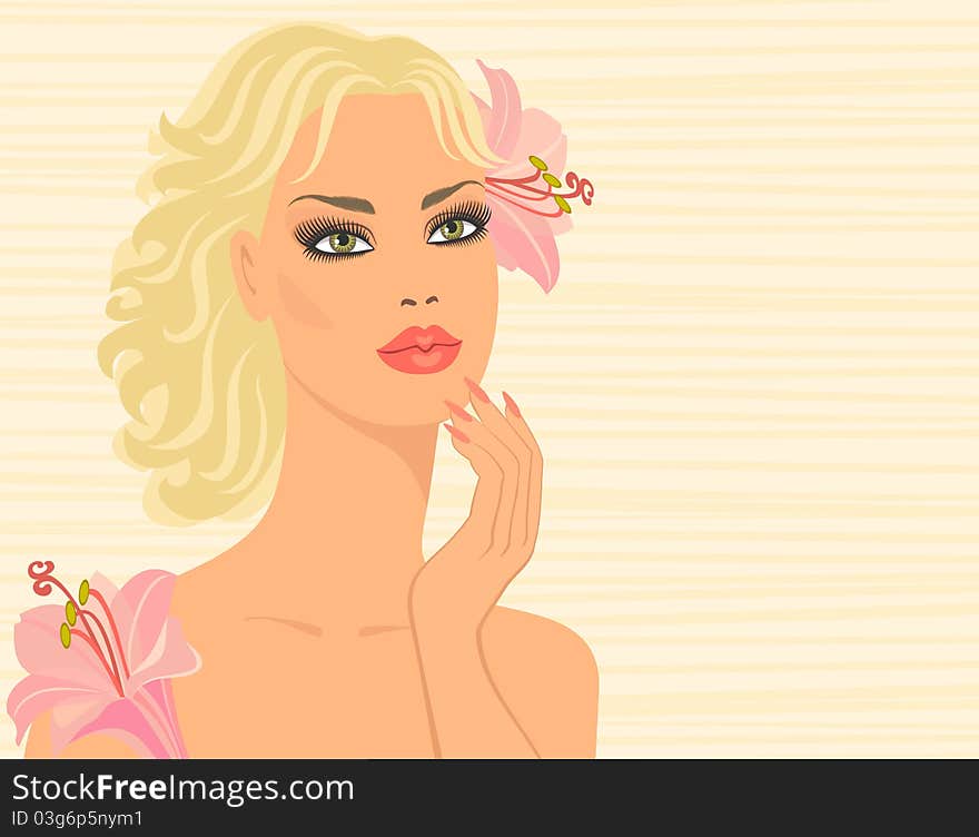 Portrait of beautiful blonde with flower. Portrait of beautiful blonde with flower