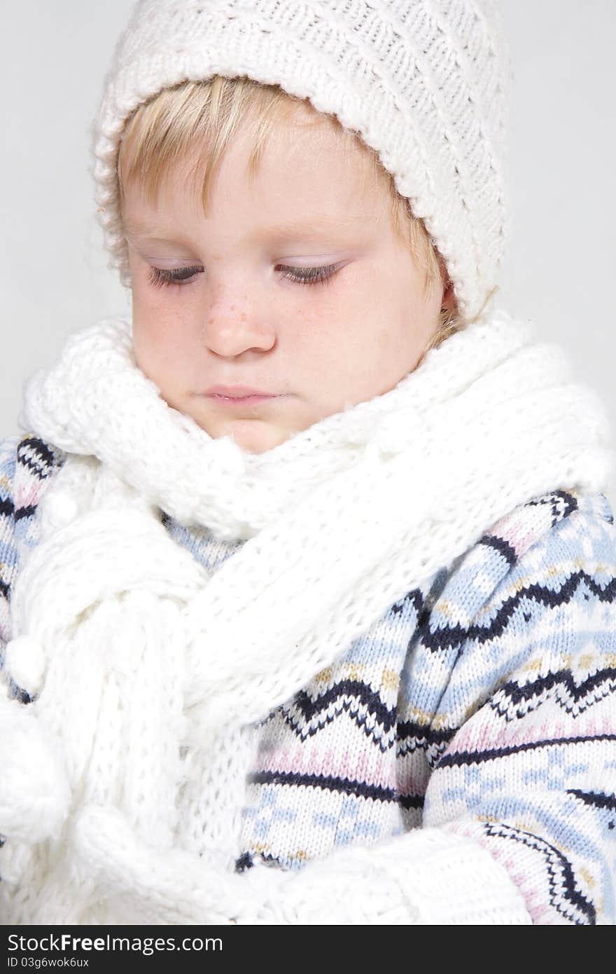 Cute Toddler Girl In Winter Clothes