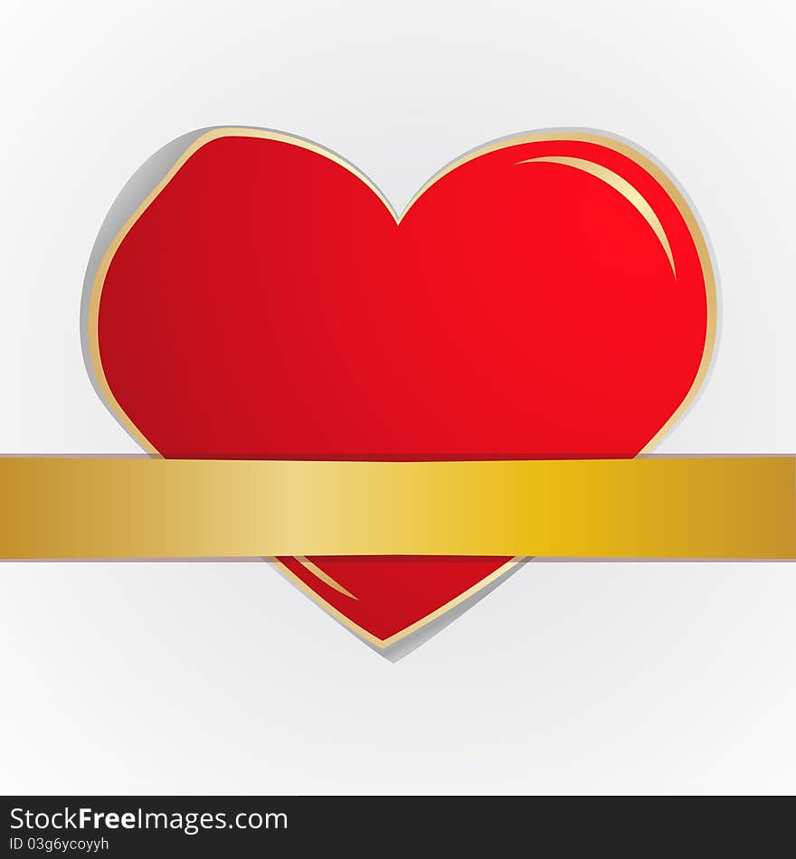 The red heart which has been tied up by a gold tape. Vector illustration. The red heart which has been tied up by a gold tape. Vector illustration