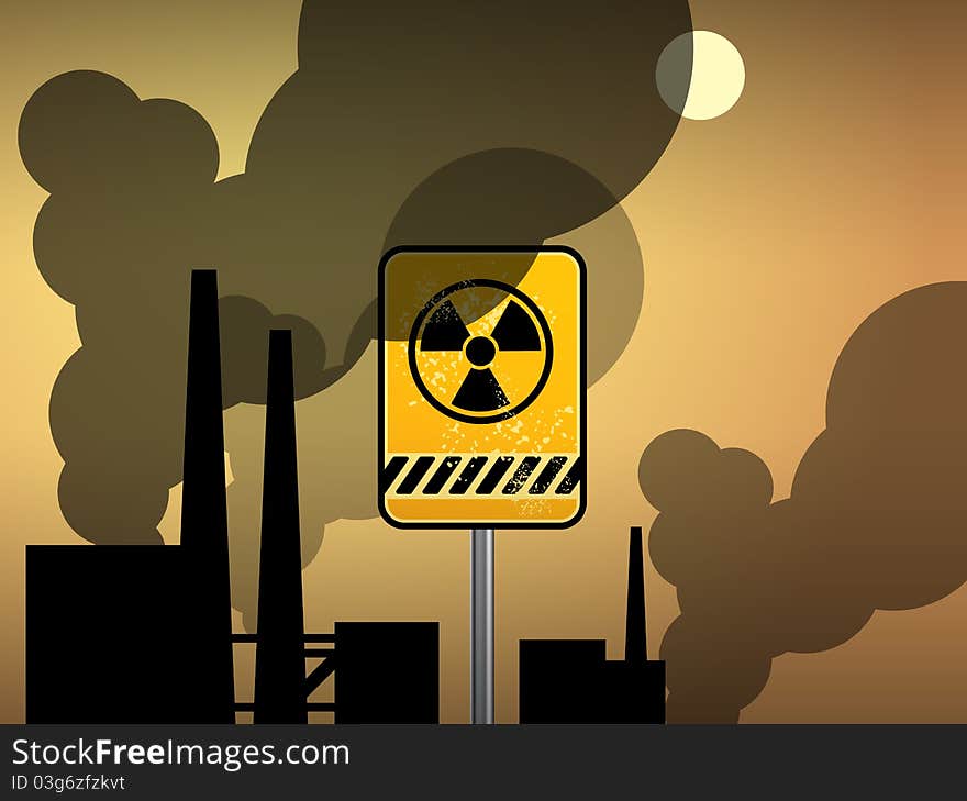 Nuclear danger warning background, color illustration