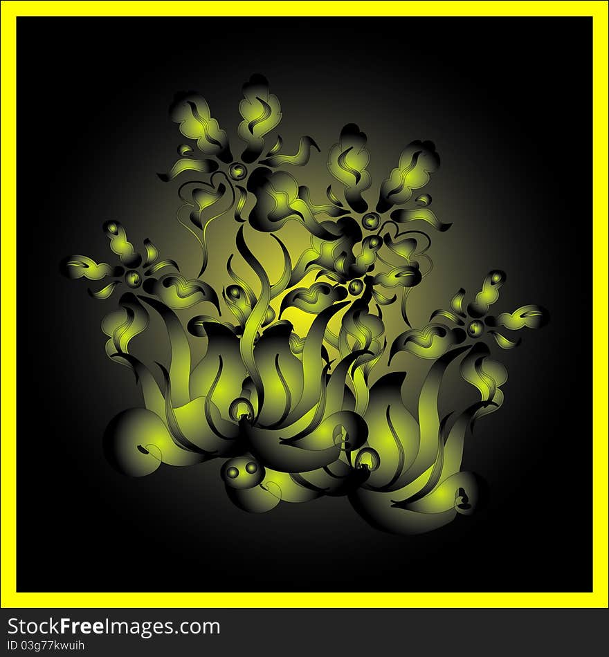 Flower decorative card on black and yellow background