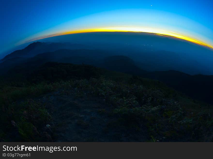 Sunset,Night view of the mountains.