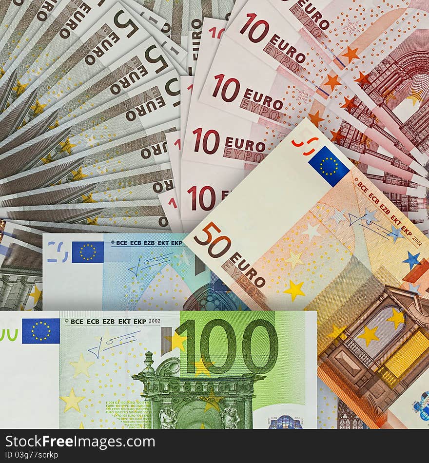 Background from bills of the euro miscellaneous value