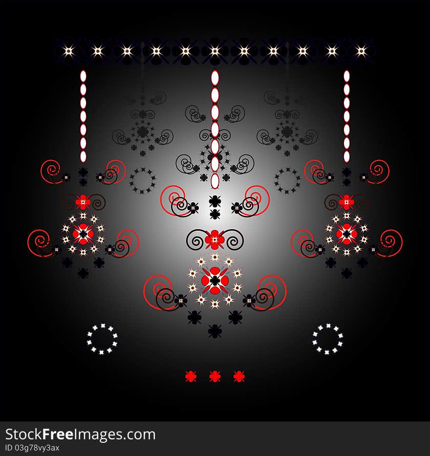 Decorative red chandelier with flower on black background. Decorative red chandelier with flower on black background