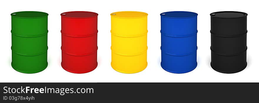 Five Colored Barrels 3D Render