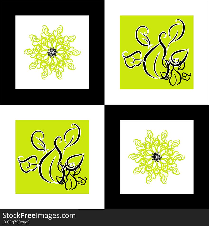 Pattern flower square background with green curl