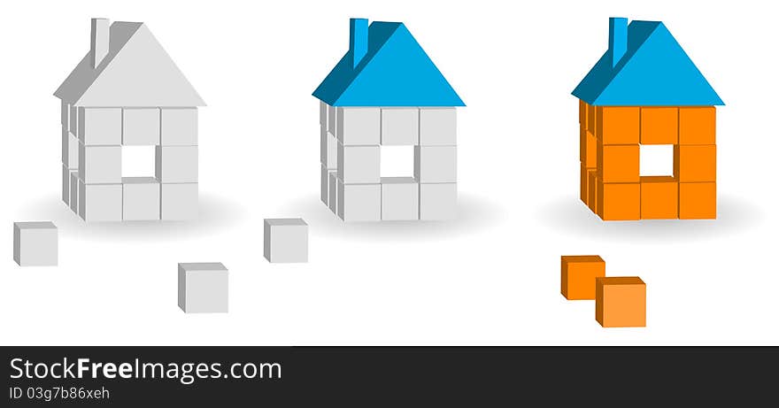 Set of houses from bricks on a white background