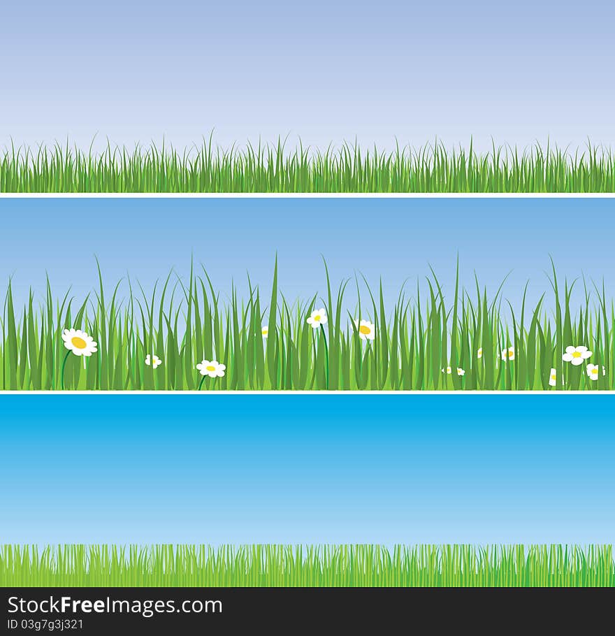 Three different lawns or grass fields.