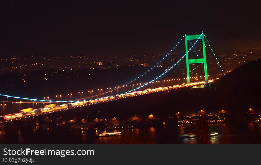 Fatih Sultan Mehmet Bridge by night.