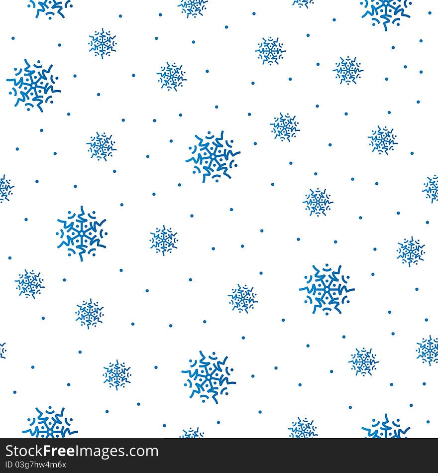 Blue snowflakes on white, seamless