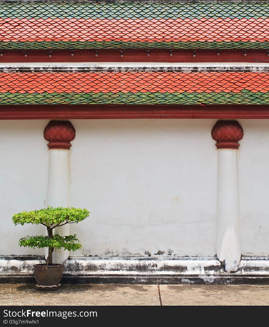 Roof and wall of Buddhist temple in Thailand. Roof and wall of Buddhist temple in Thailand