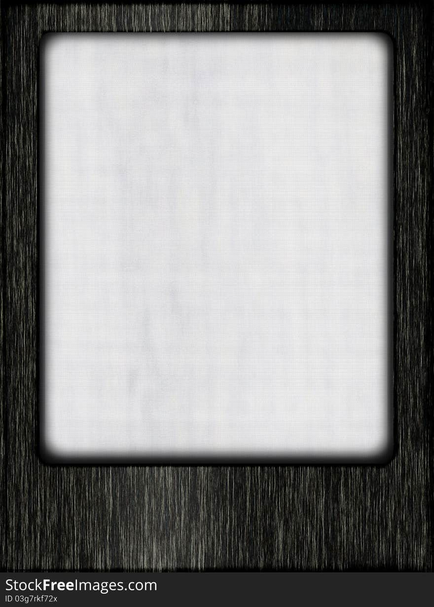 Computer-generated black wooden frame with white netted backing. The inner border of the frame is rounded at the corners and centered high. Computer-generated black wooden frame with white netted backing. The inner border of the frame is rounded at the corners and centered high.