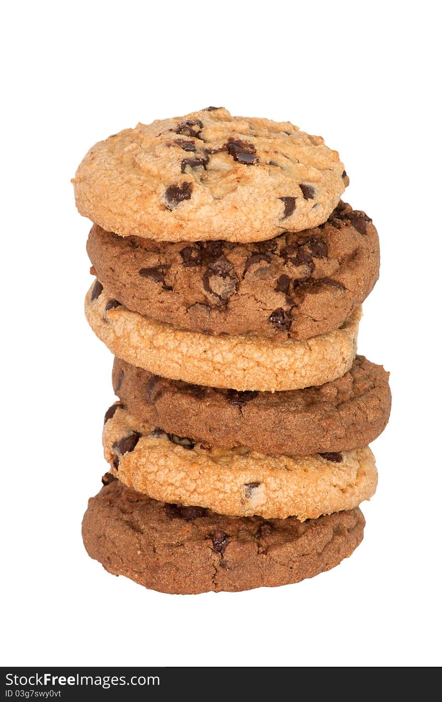 Chocolate chips cookies isolated on white background