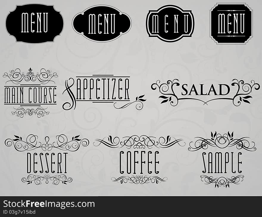 Calligraphic elements for restaurant and cafe menu