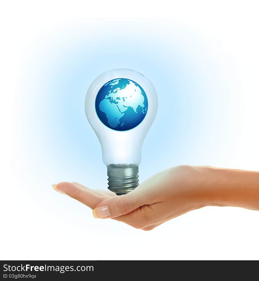 Woman's hands holding shiny lamp. Woman's hands holding shiny lamp