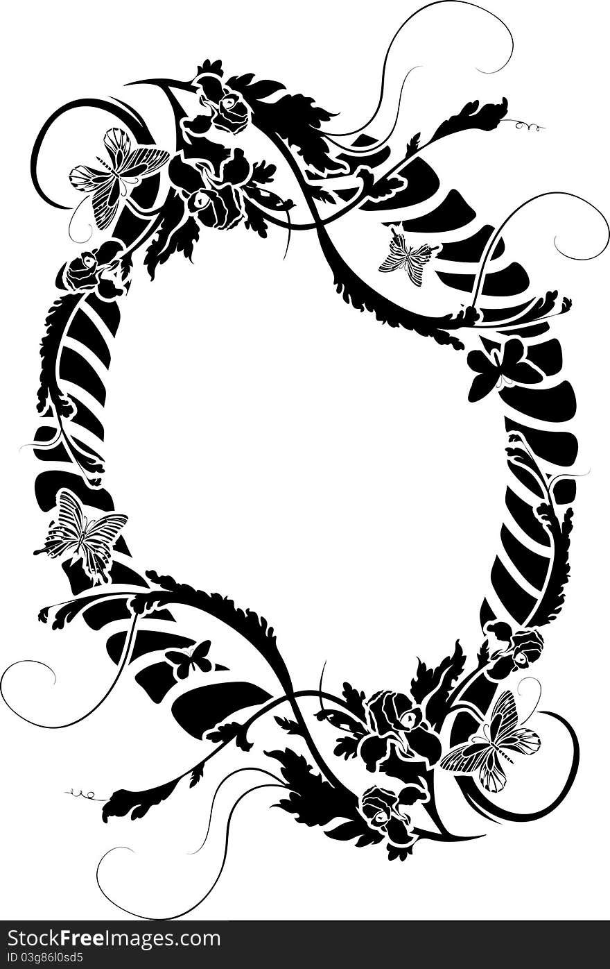 Ornate frame with flowers and butterflies. stencil