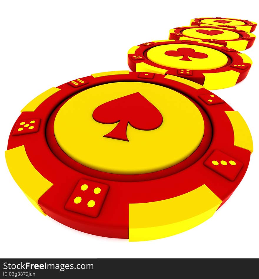 Colorful casino chips isolated over white background. Colorful casino chips isolated over white background