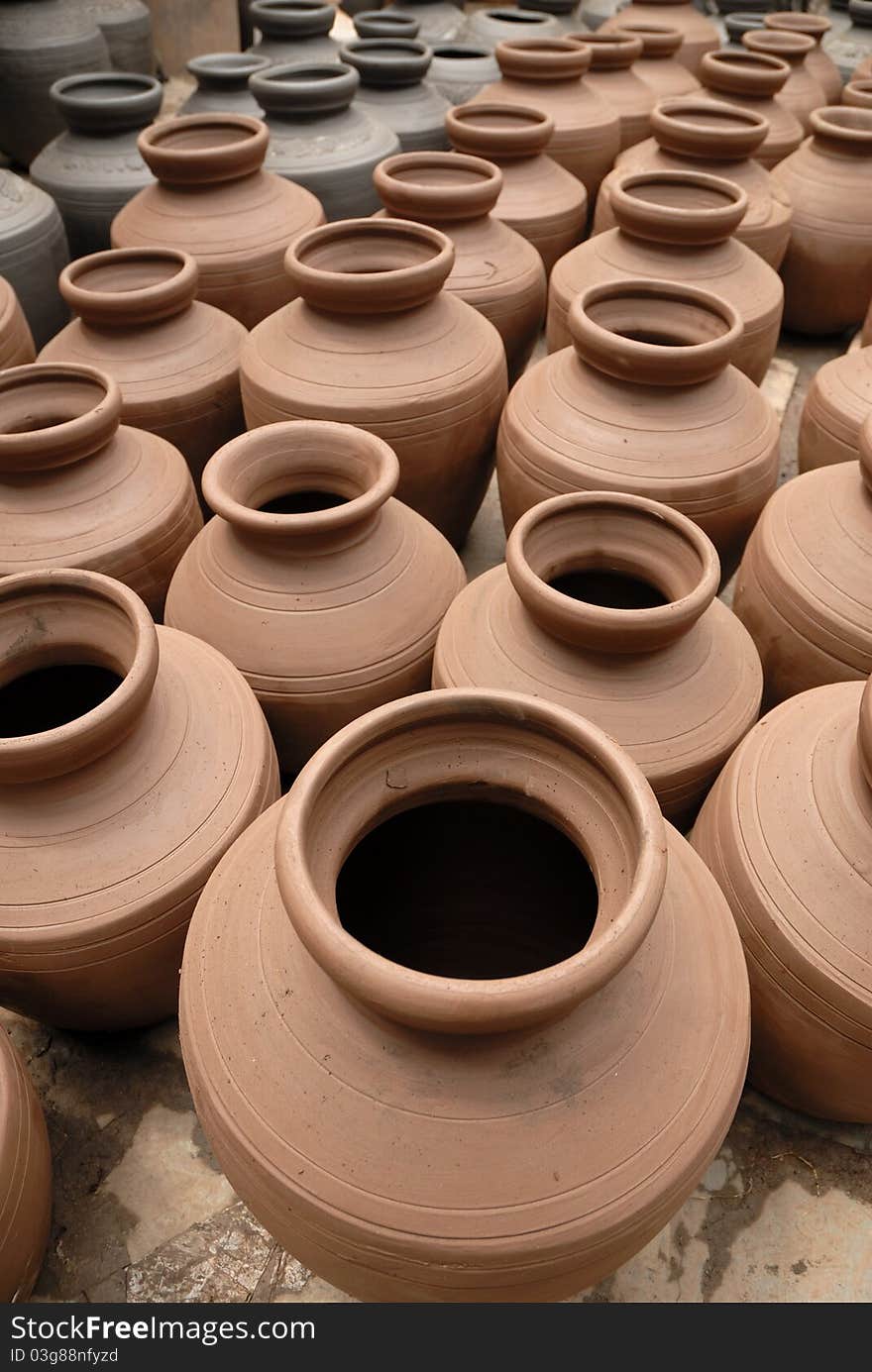 Handmade pottery drying in manufacture