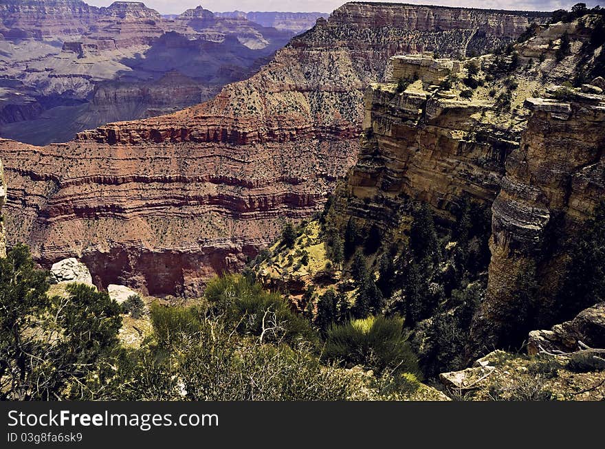 A beautiful view of the south rim canyons. A beautiful view of the south rim canyons