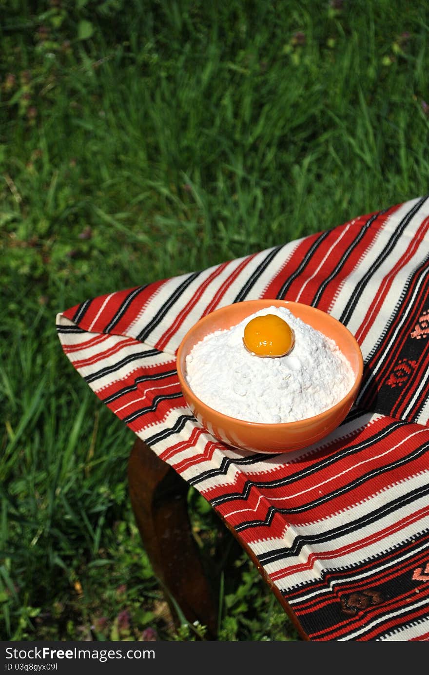 Egg on flour