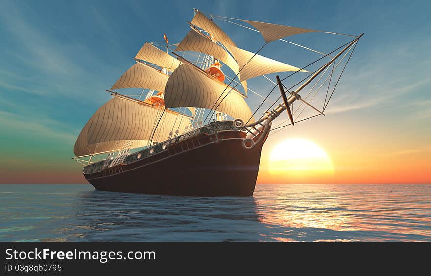 The sailing boat which is released to a voyage